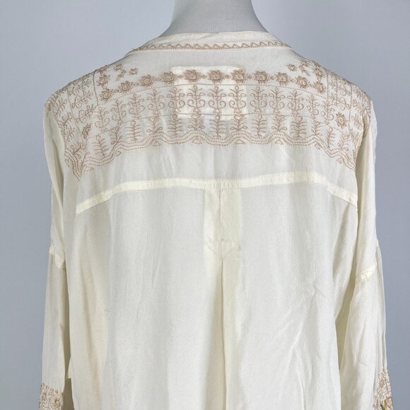NWOT Johnny Was Biya Embroidered Floral Silk Button-Down Shirt Blouse Sz S - Picture 8 of 12
